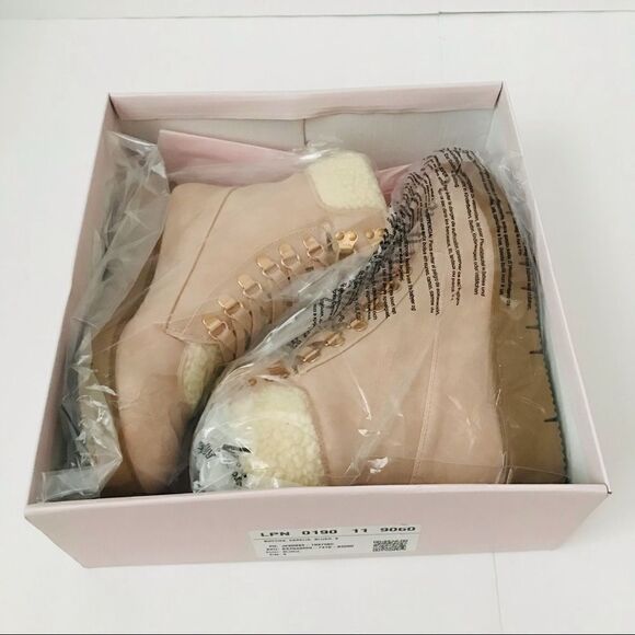 New! JustFab Faux Suede Sherpa Cuff Hiker Lace Up Wedge Winter Boots Booties - Picture 15 of 16